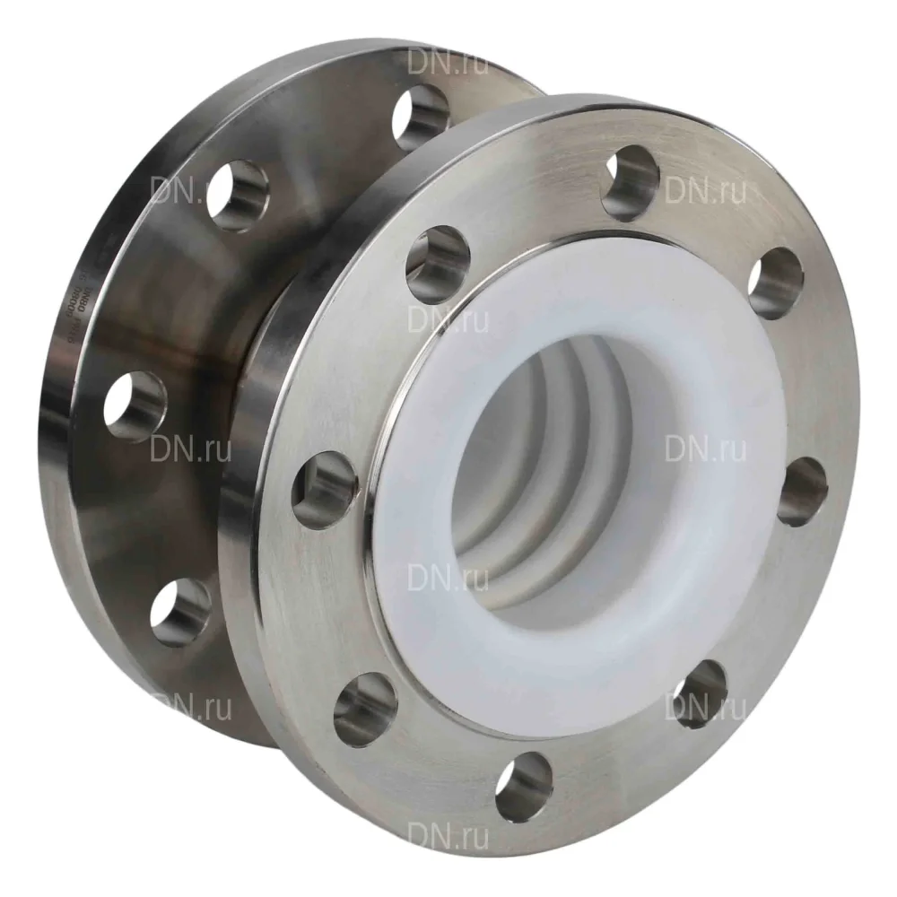 Компенсатор сильфонный осевой DN.ru CB-3232P-F Ду80 Ру16 фланцевый, сильфон - нержавеющая сталь SS316, уплотнение - PTFE, футерованный, осевой ход 30 мм