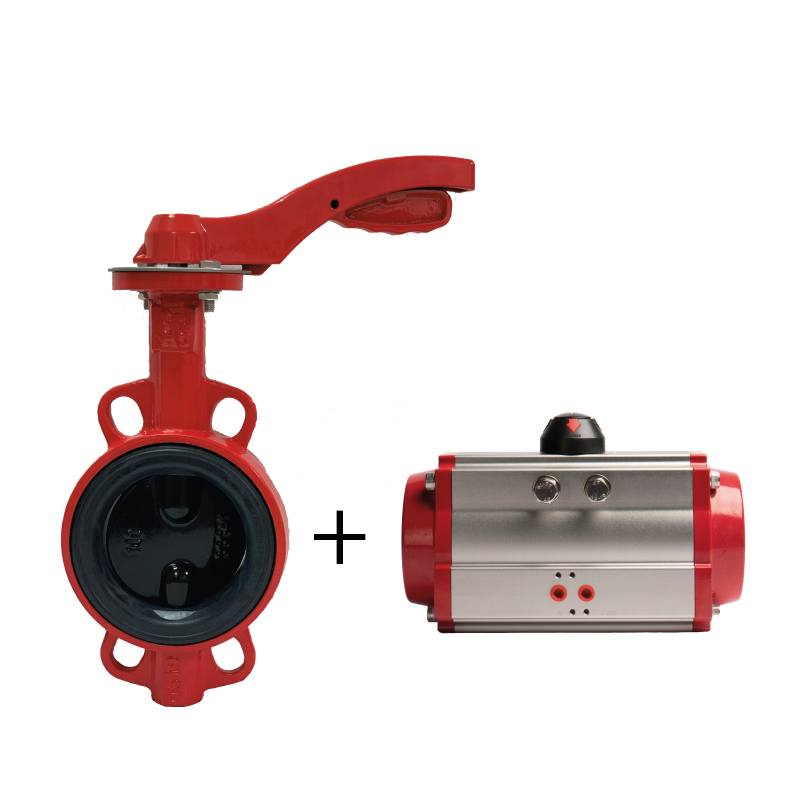 Затвор дисковый поворотный РАШВОРК 200  DN 40-600, PN16, чугунный М/Ф, корпус чугун GJL-250 (GG25), диск чугун GJS-400-15, с пневмоприводом с возвр. пружиной